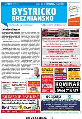BYSTRICKO BREZNIANSKO Najčítanejšie Regionálne Noviny Týždenne Do 50 530 Domácností