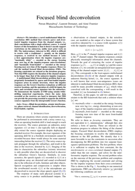 Focused Blind Deconvolution Pawan Bharadwaj∗, Laurent Demanet, and Aimé Fournier Massachusetts Institute of Technology