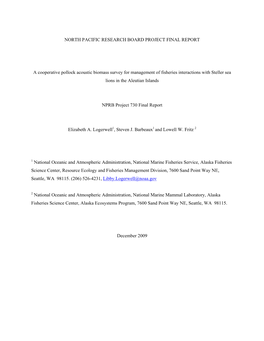 North Pacific Research Board Project Final Report