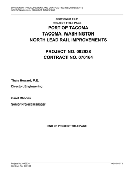 Port of Tacoma Tacoma, Washington North Lead Rail Improvements