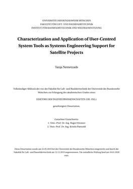 Characterization and Application of User-Centred System Tools As Systems Engineering Support for Satellite Projects