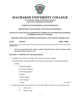 Construction Management Estimating and Costing Ii Module Iii