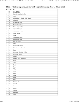 Star Trek Enterprise Archives Series 2 Trading Cards Checklist