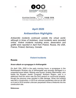 April 2020 Antisemitism Highlights