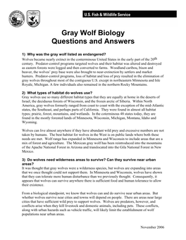 Gray Wolf Biology Questions and Answers