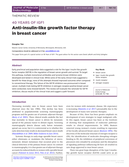 Anti-Insulin-Like Growth Factor Therapy in Breast Cancer