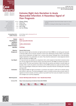 Extreme Right Axis Deviation in Acute Myocardial Infarction… © Am J Case Rep, 2018; 19: 553-556