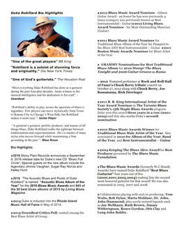 Duke Robillard Bio Highlights "One of the Great Players" BB King