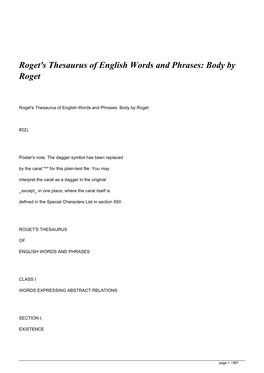 Roget's Thesaurus of English Words and Phrases: Body by Roget