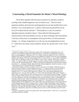 Constructing a Moral Semantics for Hume's Moral Ontology