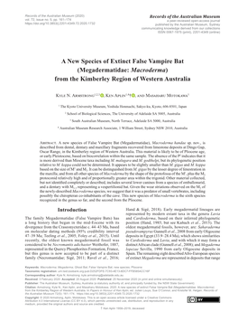 Megadermatidae: Macroderma) from the Kimberley Region of Western Australia