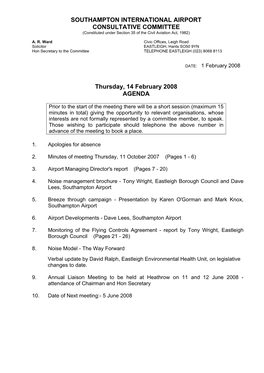 SOUTHAMPTON INTERNATIONAL AIRPORT CONSULTATIVE COMMITTEE (Constituted Under Section 35 of the Civil Aviation Act, 1982)