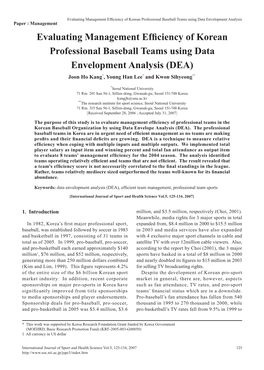 Evaluating Management Effi Ciency of Korean Professional