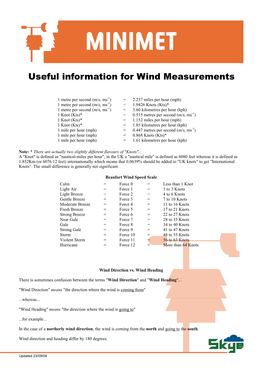 Useful Information for Wind Measurements