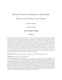 Strategic Choices in Polygamous Households : Theory and Evidence