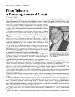 Fitting Tribute to a Pioneering Numerical Analyst by Nicholas J