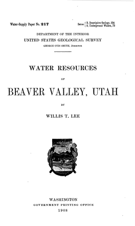 Water Resources of Beaver Valley, Utah