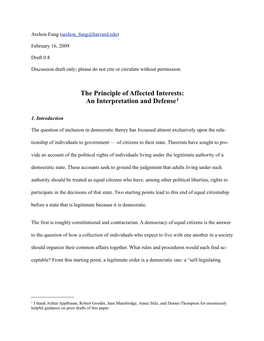 The Principle of Affected Interests: an Interpretation and Defense1