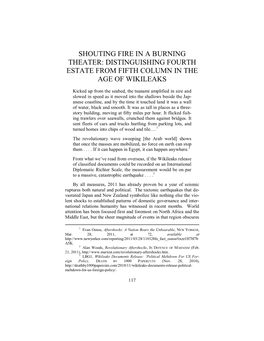 Shouting Fire in a Burning Theater: Distinguishing Fourth Estate from Fifth Column in the Age of Wikileaks