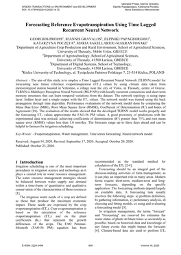 Forecasting Reference Evapotranspiration Using Time Lagged Recurrent Neural Network