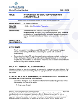 Intravenous to Oral Conversion for Antimicrobials