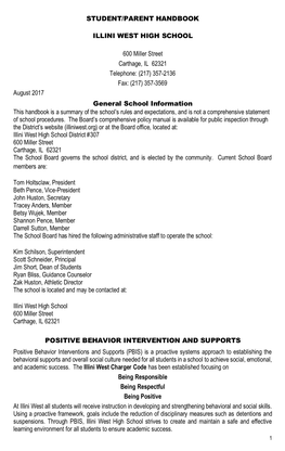 STUDENT/PARENT HANDBOOK ILLINI WEST HIGH SCHOOL 600 Miller Street Carthage, IL 62321 Telephone: (217) 357-2136 Fax: (217) 357-3