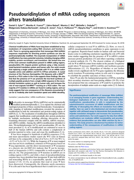 Pseudouridinylation of Mrna Coding Sequences Alters Translation