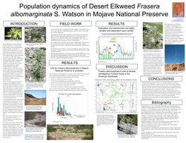 Population Dynamics of Desert Elkweed Frasera Albomarginata S