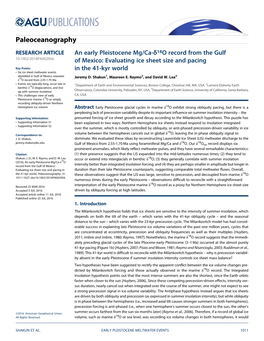 An Early Pleistocene Mg/Ca-18O Record from the Gulf of Mexico: Evaluating Ice Sheet Size and Pacing in the 41-Kyr World