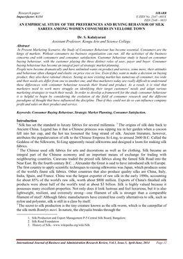 An Empirical Study of the Preferences and Buying Behavior of Silk Sarees Among Women Consumers in Vellore Town