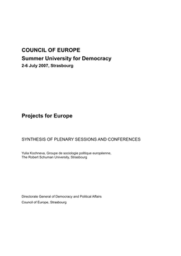 COUNCIL of EUROPE Summer University for Democracy Projects