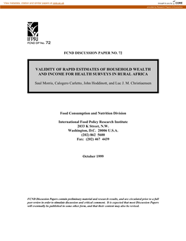 Validity of Rapid Estimates of Household Wealth and Income for Health Surveys in Rural Africa