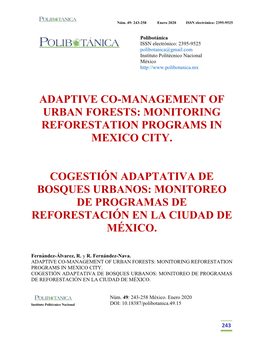 Adaptive Co-Management of Urban Forests: Monitoring Reforestation Programs in Mexico City