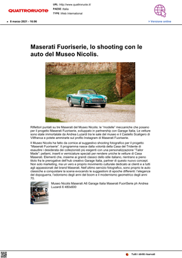 Maserati Fuoriserie, Lo Shooting Con Le Auto Del Museo Nicolis