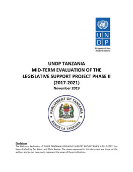 UNDP TANZANIA MID-TERM EVALUATION of the LEGISLATIVE SUPPORT PROJECT PHASE II (2017-2021) November 2019