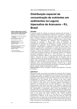 Distribuição Espacial Da Concentração De Nutrientes Em Sedimentos Na Laguna Hipersalina De Araruama – RJ, Brasil