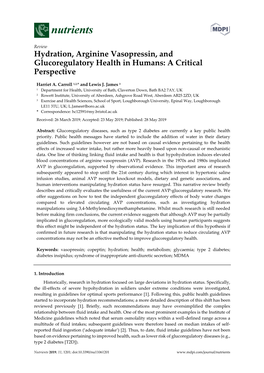 Hydration, Arginine Vasopressin, and Glucoregulatory Health in Humans: a Critical Perspective