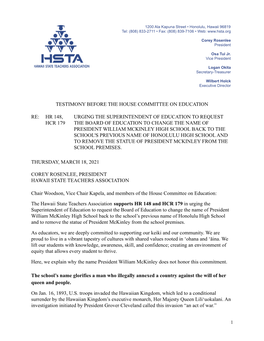 HSTA Testimony in Support of HR148 HCR179