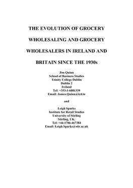 GROCERY WHOLESALING and GROCERY WHOLESALERS in IRELAND and BRITAIN SINCE the 1930S
