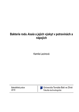 Bakterie Rodu Asaia a Jejich Výskyt V Potravinách a Nápojích