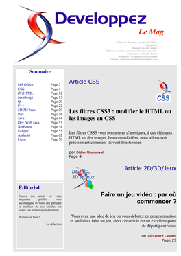 2D/3D/Jeux Page 29 Perl Page 36 Les Filtres CSS3 : Modifier Le HTML Ou Java Page 44 Les Images En CSS Dev