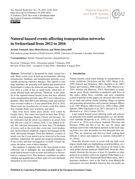 Natural Hazard Events Affecting Transportation Networks in Switzerland from 2012 to 2016