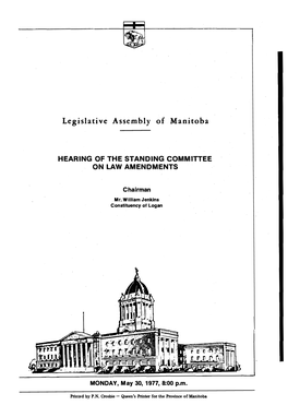 Legislative Assembly of Manitoba HEARING of the STANDING
