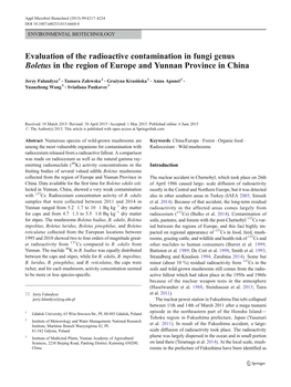 Evaluation of the Radioactive Contamination in Fungi Genus Boletus in the Region of Europe and Yunnan Province in China