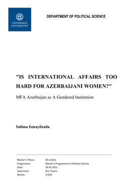 Is International Affairs Too Hard for Azerbaijani Women?"