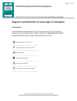 Goguen's Contributions to Fuzzy Logic in Retrospect