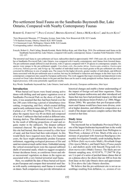 Pre-Settlement Snail Fauna on the Sandbanks Baymouth Bar, Lake Ontario, Compared with Nearby Contemporary Faunas