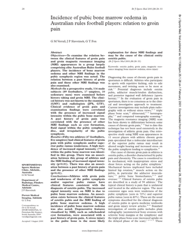 Incidence of Pubic Bone Marrow Oedema in Australian Rules Football Players: Relation to Groin Pain