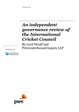 An Independent Governance Review of the International Cricket Council by Lord Woolf And