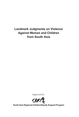 Landmark Judgments on Violence Against Women and Children from South Asia